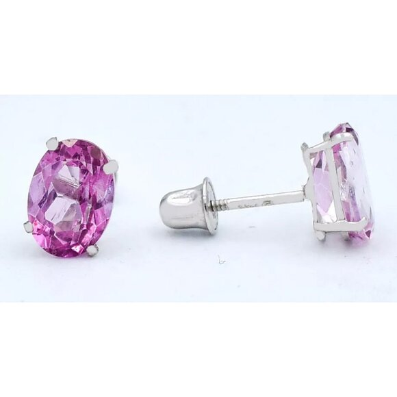 Genuine 2.34 Cts Pink Sapphire Stud Earrings 14k White Gold